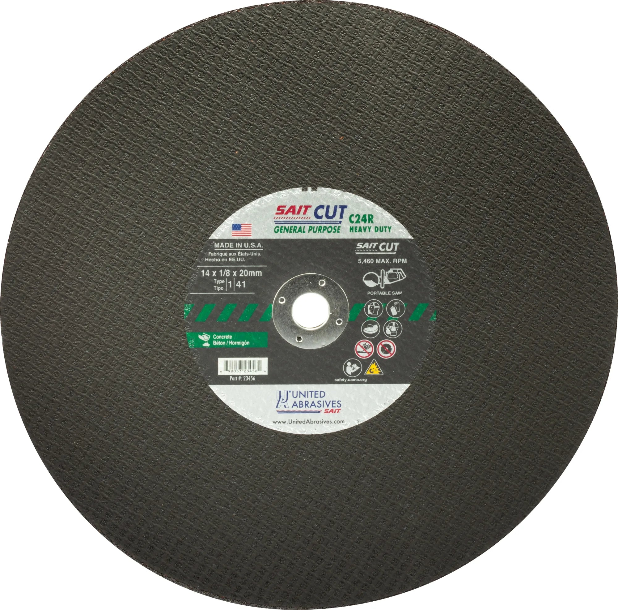 United Abrasives-SAIT 23456 C24R Concrete Large Diameter Portable Saw Cutting Wheels 14" x 1/8" x 20MM, 1-Pack