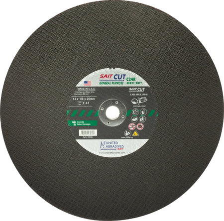 United Abrasives-SAIT 23461 C24R Concrete Large Diameter Portable Saw Cutting Wheels 16" x 1/8" x 1", 1-Pack