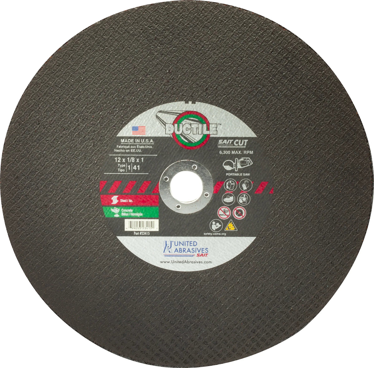 United Abrasives-SAIT 23458 Ductile™ Specialty Large Diameter Portable Saw Cutting Wheels 14" x 1/8" x 20MM, 1-Pack