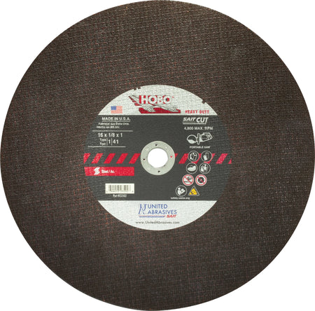 United Abrasives-SAIT 23502 HOBO® Heavy Metals and Rail Large Diameter Portable Saw Cutting Wheels 16" x 1/8" x 1", 1-Pack