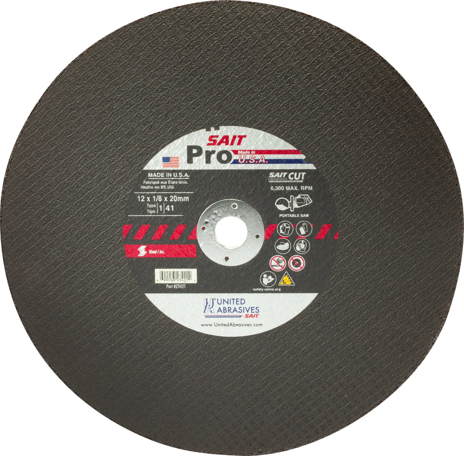 United Abrasives-SAIT 24140 SAIT Pro Large Diameter Portable Saw Cutting Wheels 14" x 1/8" x 20MM, 1-Pack