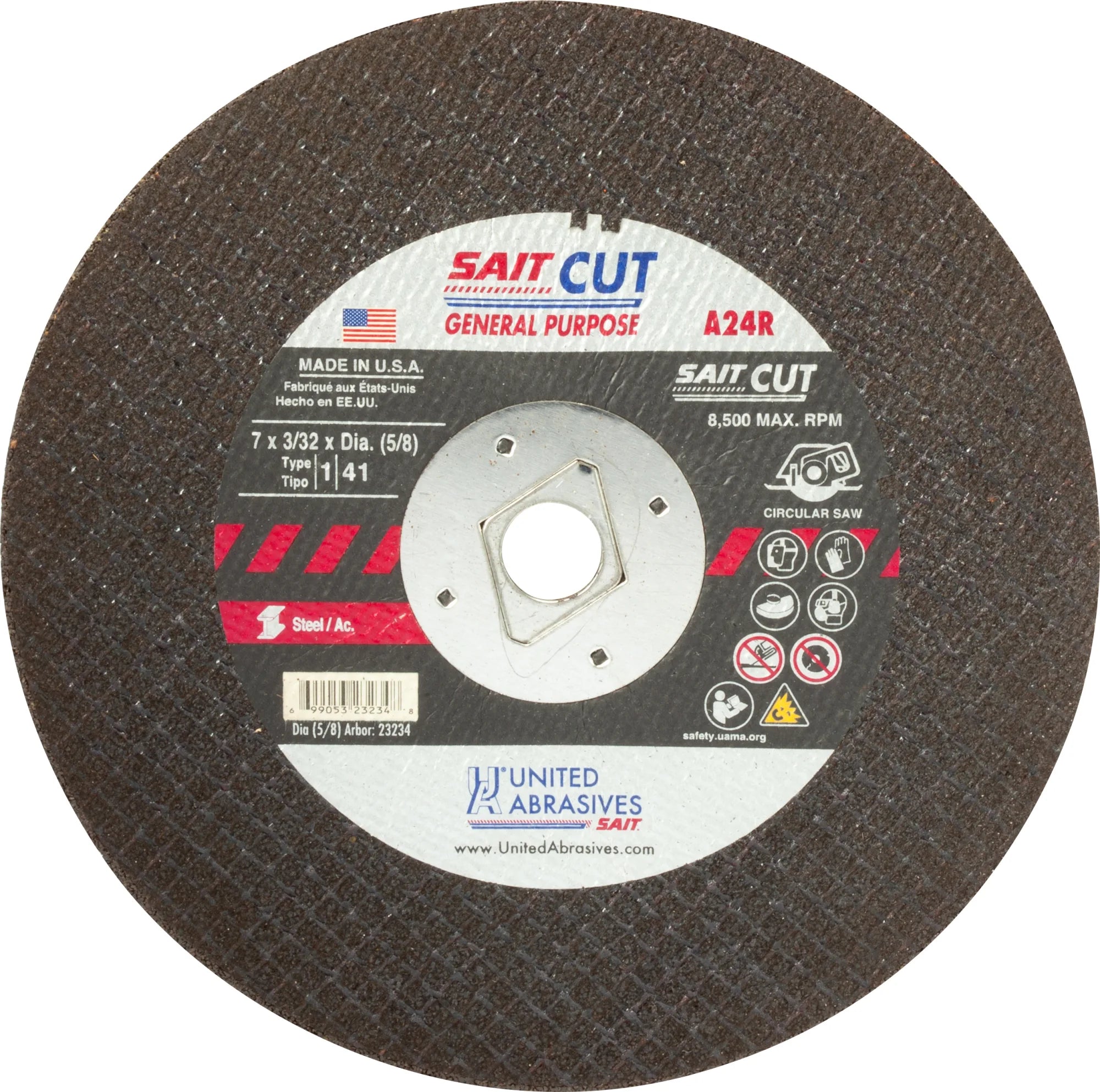 United Abrasives-SAIT 23234 A24R General Purpose Small Diameter Portable Saw Cutting Wheels 7" x 3/32" x Dia. (5/8"), 25-Pack