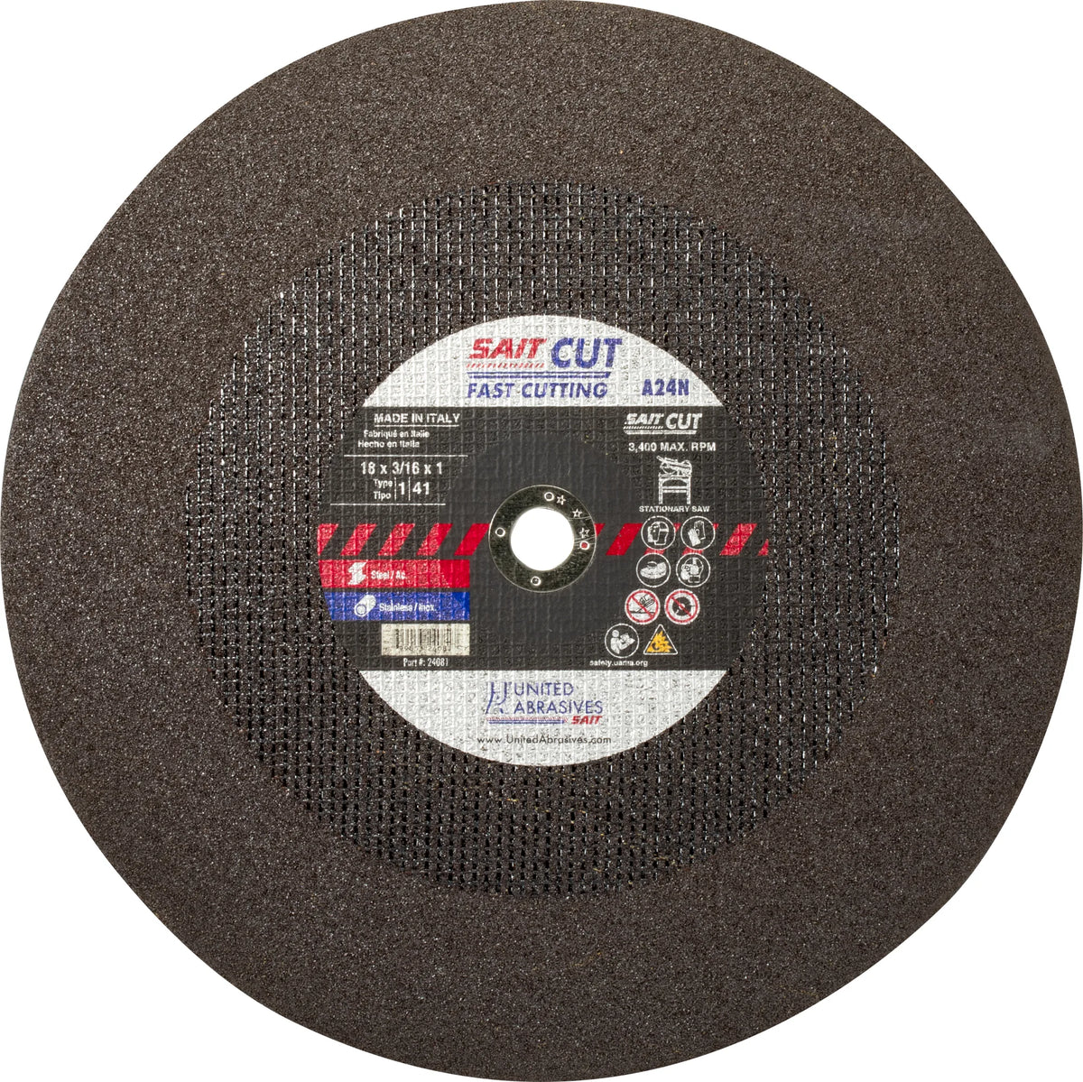 United Abrasives-SAIT 24091 A24N  Fast Cutting Stationary Saw Wheels 20" x 3/16" x 1", 5-Pack