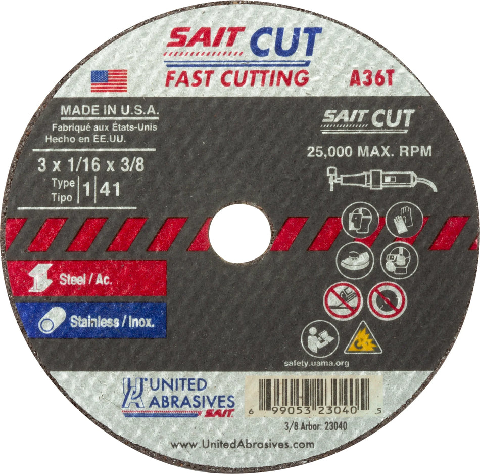 United Abrasives-SAIT 23069 A36T Fast Cutting Thin High Speed Cut-Off Wheels 4" x .035" x 3/8", 1-Pack