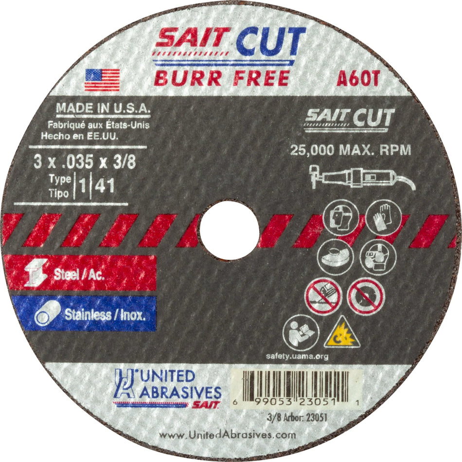 United Abrasives-SAIT 23064 A60T  Burr Free Thin High Speed Cut-Off Wheels 4" x .035" x 5/8", 1-Pack