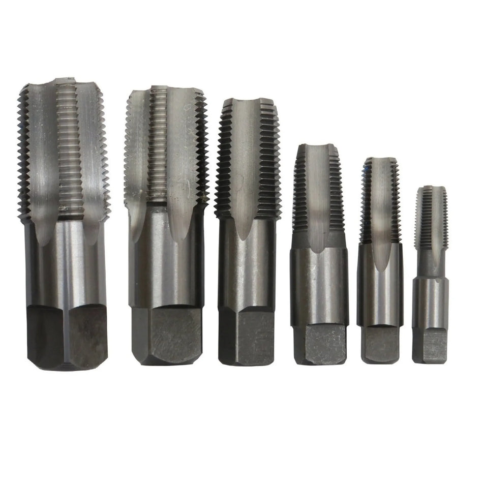 6 Piece Carbon Steel NPT Pipe Tap Set (1/4" 3/8" 1/2" 3/4" 1" and 1-1/4" in Wooden Case)