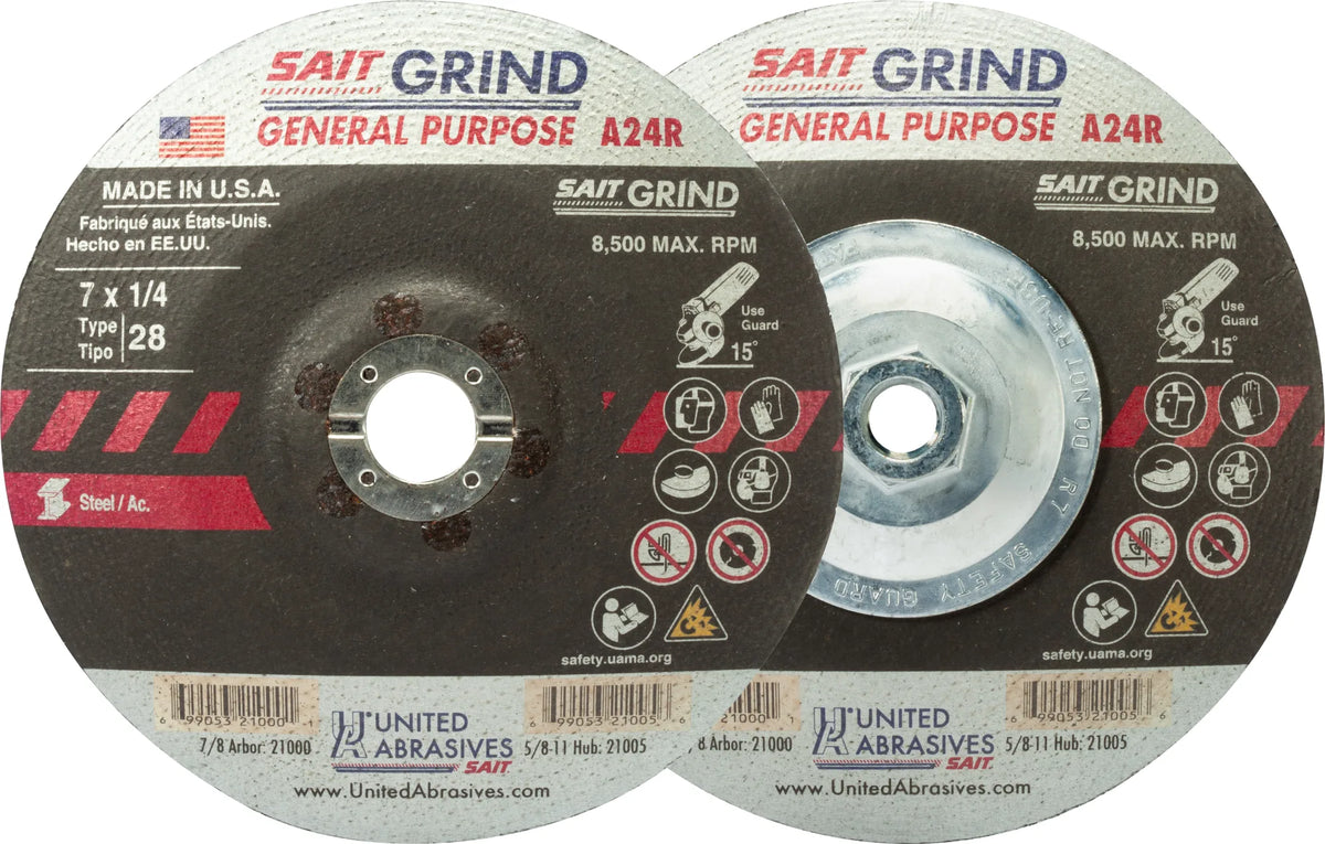 United Abrasives-SAIT 21015 A24R General Purpose/Long Life Grinding Wheel (Type 28/Saucer Shaped) 9" x 1/4" x 5/8-11", 10-Pack 