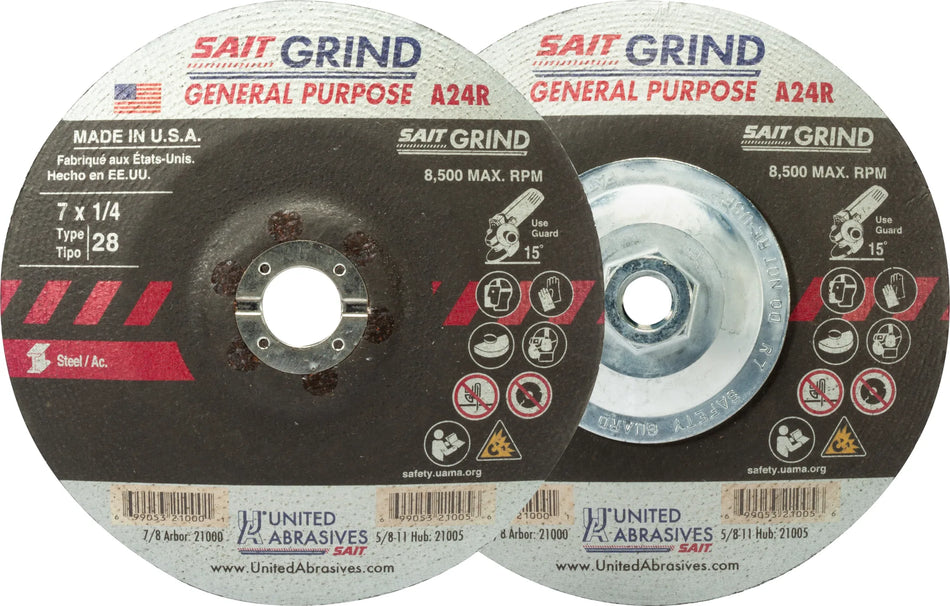 United Abrasives-SAIT 21015 A24R General Purpose/Long Life Grinding Wheel (Type 28/Saucer Shaped) 9" x 1/4" x 5/8-11", 10-Pack 
