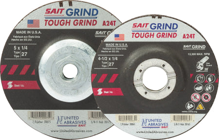 United Abrasives-SAIT 20075 A24T Tough Grind Grinding Wheel  (Type 27/Depressed Center) 5" x 1/4" x 7/8", 25-Pack