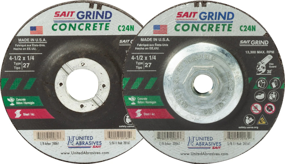 United Abrasives-SAIT 20097 C24N Concrete Grinding Wheel (Type 27/Depressed Center) 9" x  1/4" x 5/8-11", 10-Pack 