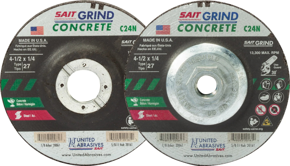 United Abrasives-SAIT 20171 C24N Concrete Grinding Wheel (Type 27/Depressed Center) 5" x  1/4" x 5/8-11", 10-Pack 
