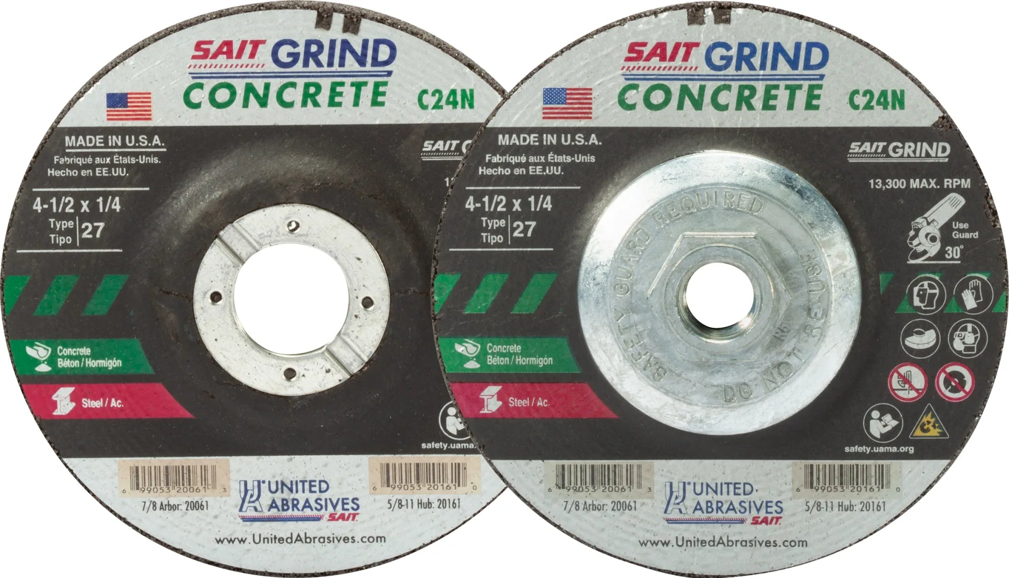 United Abrasives-SAIT 20082 C24N Concrete Grinding Wheel (Type 27/Depressed Center) 7" x  1/4" x 7/8", 25-Pack 