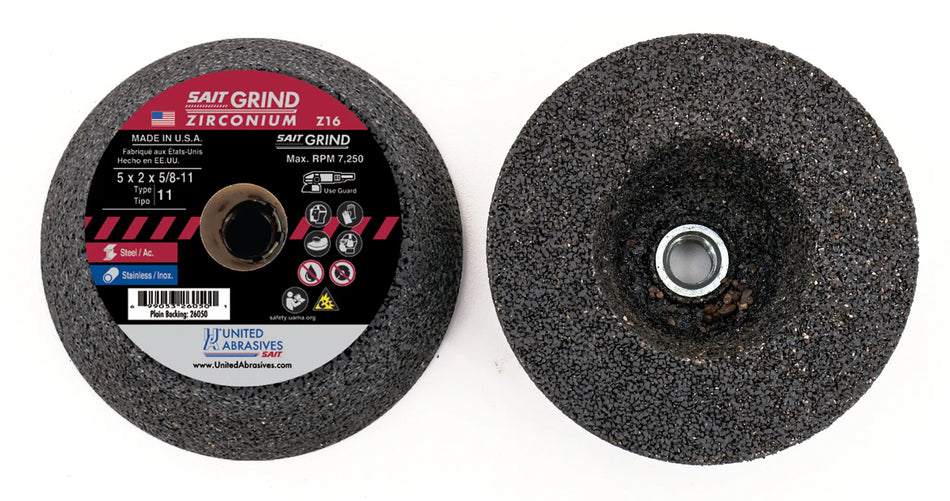 United Abrasives-SAIT 26050 Z16 Zirconium Cup Stones, 5" x 2" x 5/8"-11, 6-Pack 