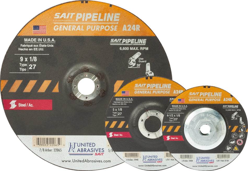 United Abrasives-SAIT 22052 A24R General Purpose Pipeline Wheel General Purpose  (Type 27/Depressed Center) 7" x  1/8" x 5/8-11", 10-Pack 