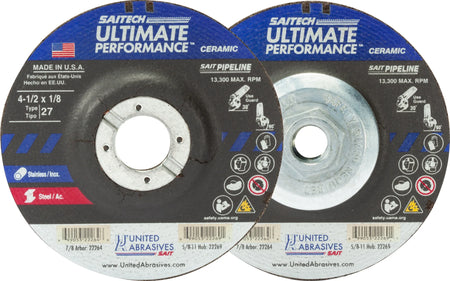 United Abrasives-SAIT 22299 Saitech Pipeline™ Grinding Wheel  (Type 27/Depressed Center) 9" x 1/8" x 5/8"-11, 10-Pack