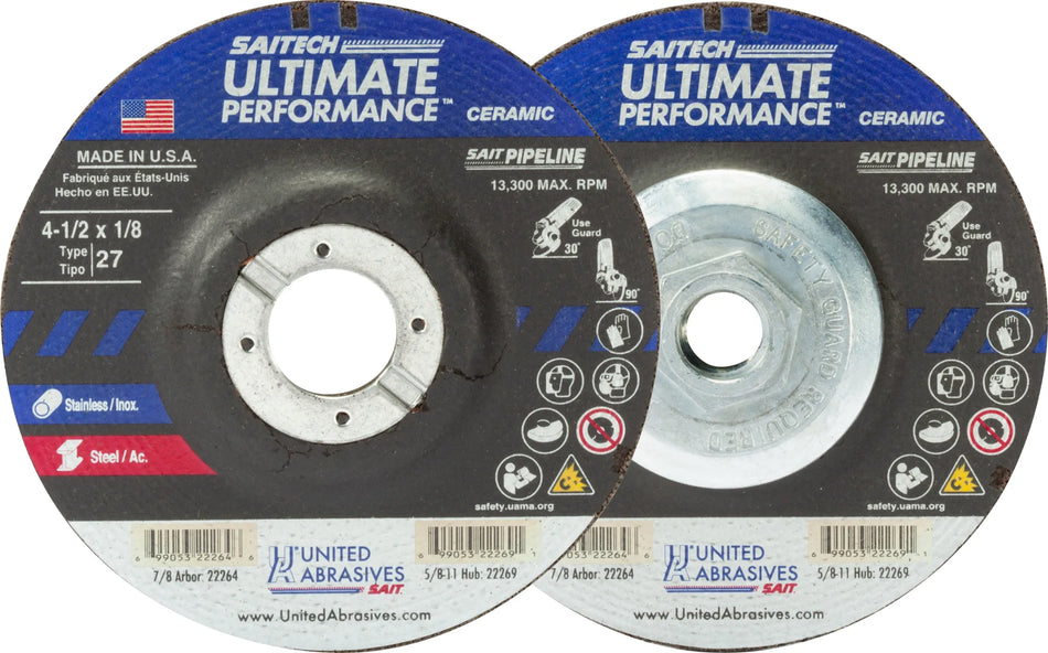 United Abrasives-SAIT 22299 Saitech Pipeline™ Grinding Wheel  (Type 27/Depressed Center) 9" x 1/8" x 5/8"-11, 10-Pack