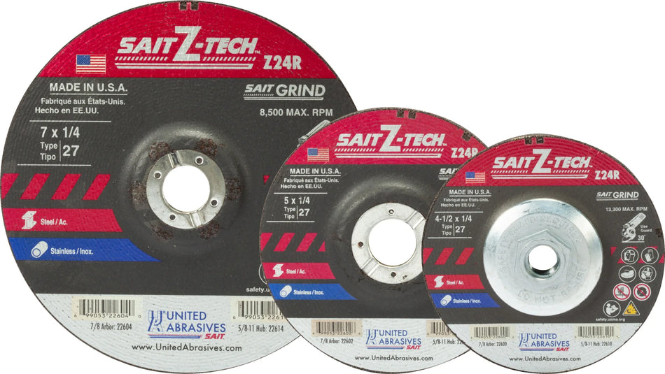 United Abrasives-SAIT 22606 Sait Z-Tech™ High Performance Grinding Wheel (Type 27/Depressed Center) 9" x 1/4" x 7/8", 25-Pack