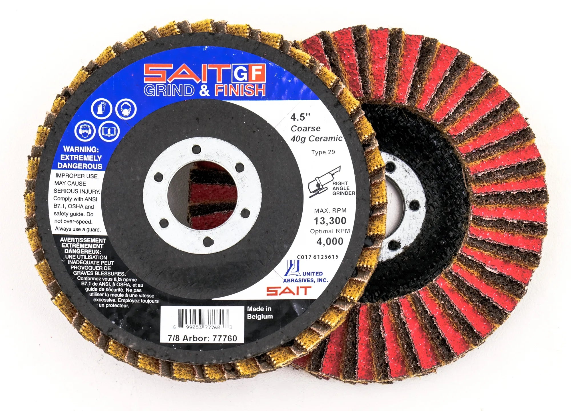United Abrasives-SAIT 77720 SAIT GF Grind & Finish Flap Discs 4-1/2" x 7/8", 60 Grit, 10-Pack