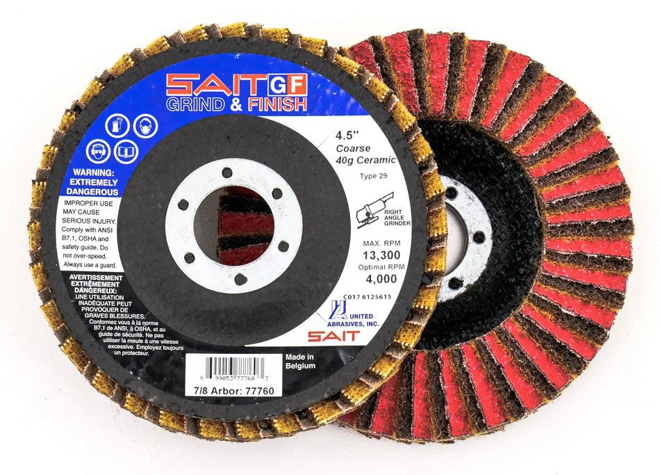 United Abrasives-SAIT 77725 SAIT GF Grind & Finish Flap Discs 5" x 7/8", 60 Grit, 10-Pack