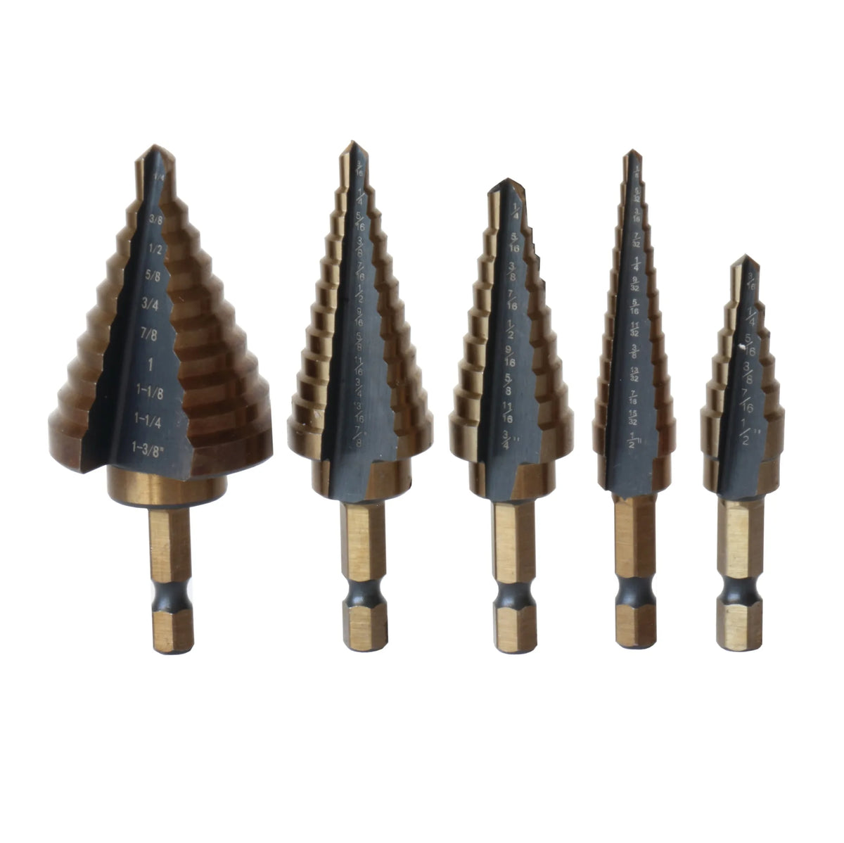 5 PC HS B&G HEX SHK STEP DRILL SET