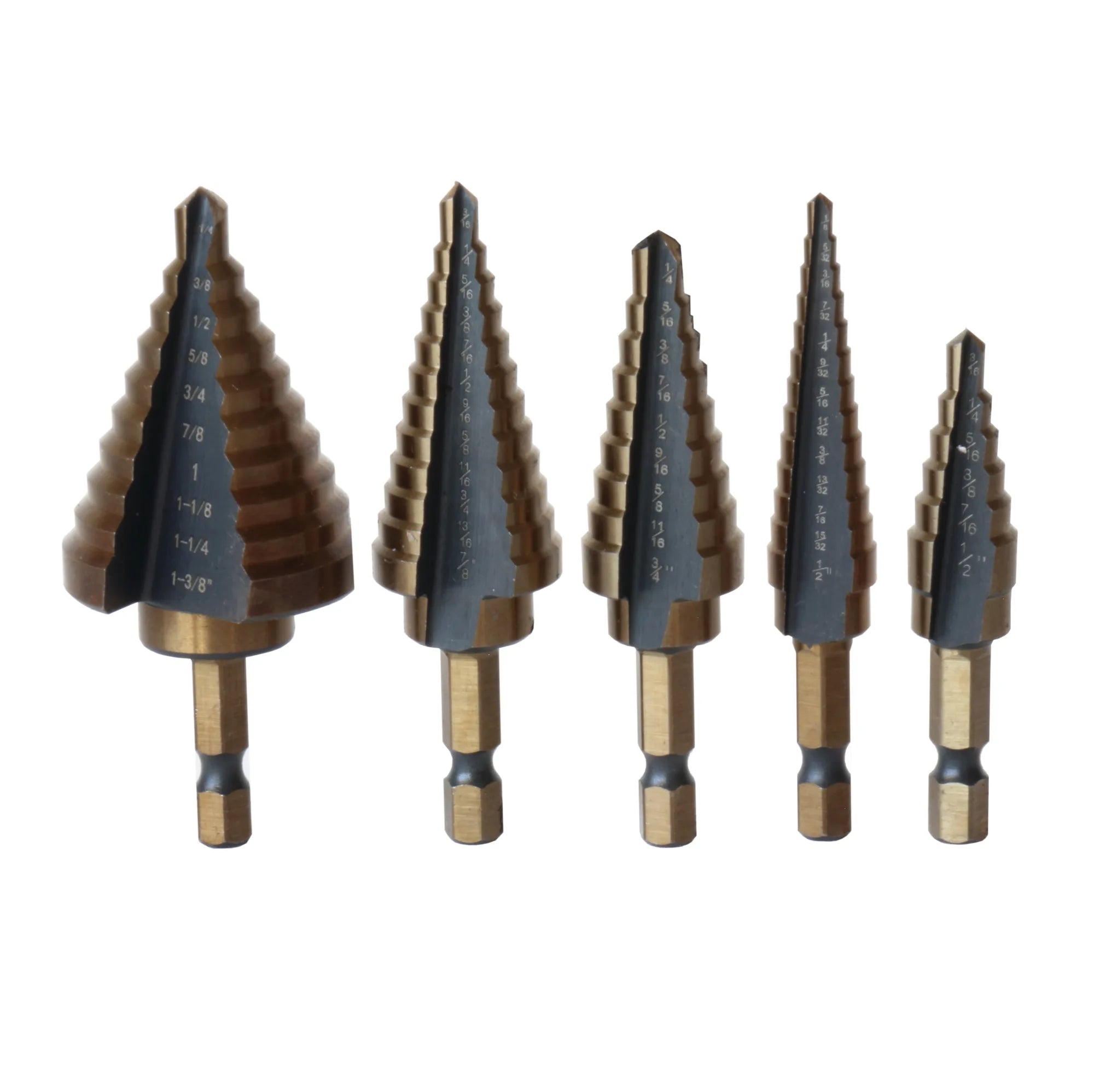 5 PC HS B&G HEX SHK STEP DRILL SET