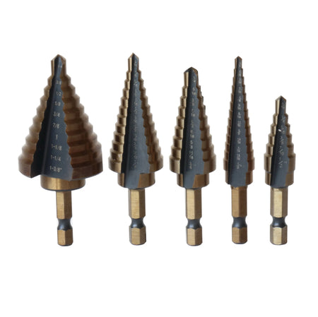 5 PC HS B&G HEX SHK STEP DRILL SET