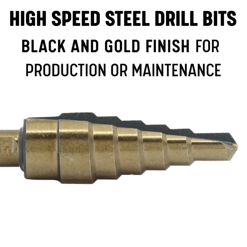 #1 HSS Black & Gold Quick Change Hex Shank Step Drill Bit (1/8"- 1/2 by 1/32")