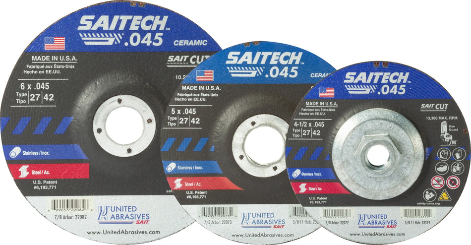 United Abrasives-SAIT 22072 Saitech™ High Performance Cut-Off Wheels (Type 27/Type 42 Depressed Center) 4-1/2" x .045" x 7/8", 50-Pack