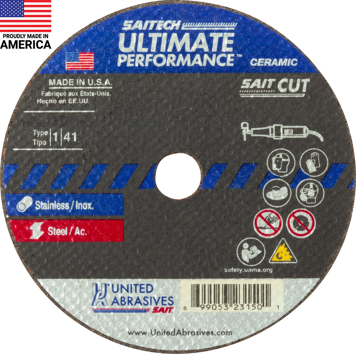 United Abrasives-SAIT 23142 Saitech Ultimate Performance™ Thin High Speed Cut-Off Wheels 4" x 1/16" x 1/4", 5-Pack