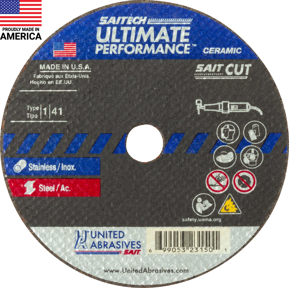 United Abrasives-SAIT 23142 Saitech Ultimate Performance™ Thin High Speed Cut-Off Wheels 4" x 1/16" x 1/4", 5-Pack
