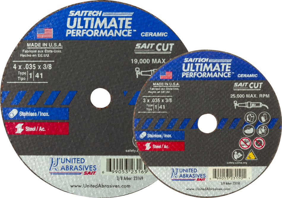 United Abrasives-SAIT 23140 Saitech Ultimate Performance™ Thin High Speed Cut-Off Wheels 3" x 1/16" x 3/8", 5-Pack