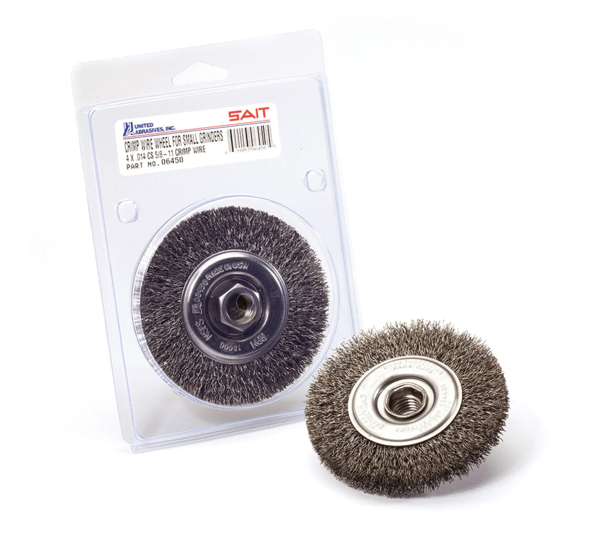 United Abrasives-SAIT 03450 Carbon Steel Crimped Wire Wheels, 4" Dia x .014" Wire Size x 5/8-11" Arbor, 6-Pack