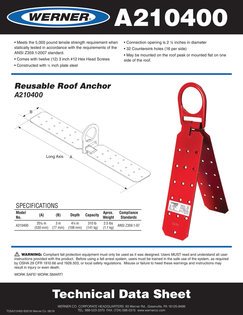 A210400 Plated Steel Roof Anchor with D-Ring