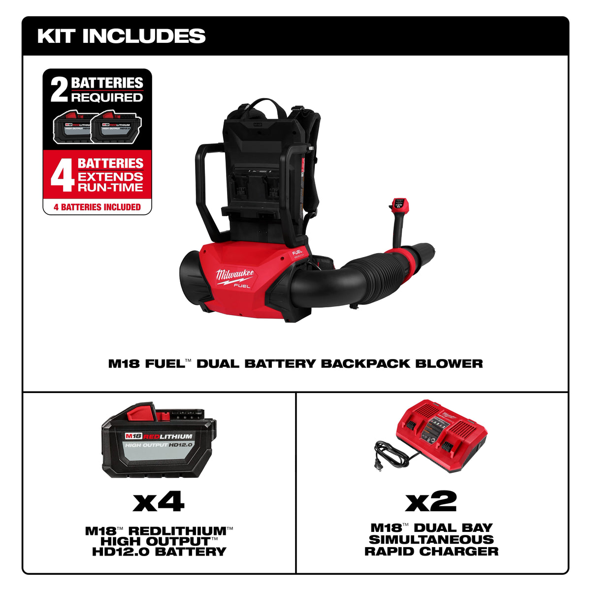 Milwaukee M18 FUEL™ Dual Battery Backpack Blower Kit