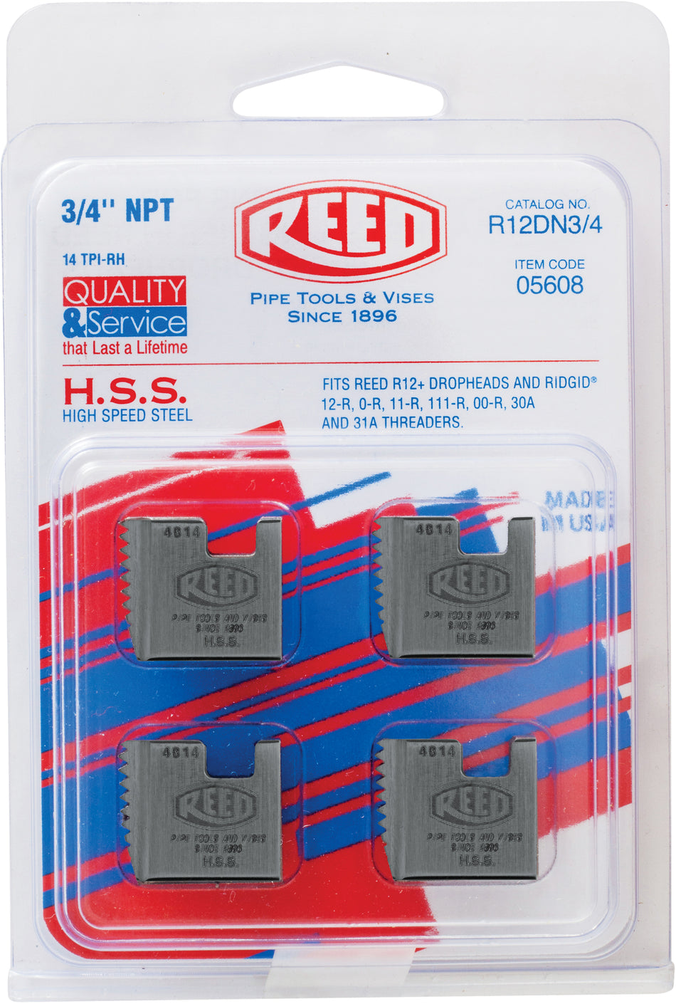 R12+ Segmental Die, 3/4 in Pipe, NPT Thread, HSS