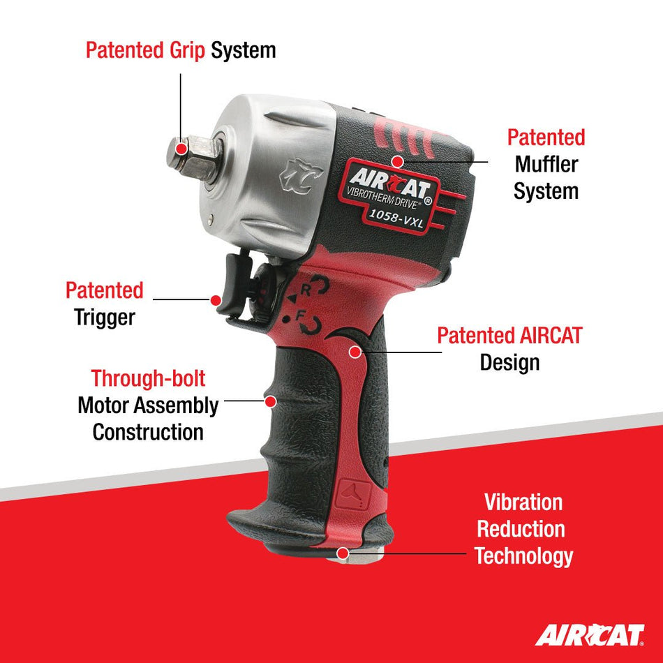 AIRCAT 1058-VXL 1/2" Drive Compact Impact Wrench - AAA Industrial Supply