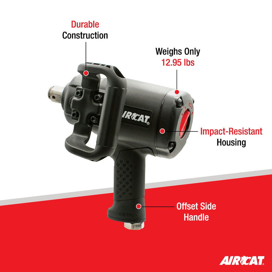 AirCAT 1870-P 1" Low Weight Pistol Impact wrench 2100 ft-lbs , Black , Medium - AAA Industrial Supply