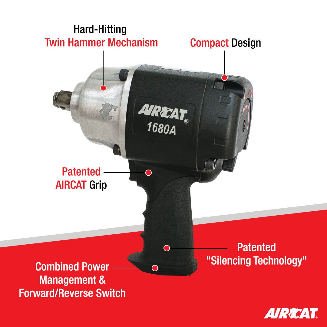 AIRCAT - Aircat 3/4 In. Xtreme Duty Impact Wrench (1680-A) , Black , Medium - AAA Industrial Supply