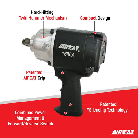 AIRCAT - Aircat 3/4 In. Xtreme Duty Impact Wrench (1680-A) , Black , Medium - AAA Industrial Supply