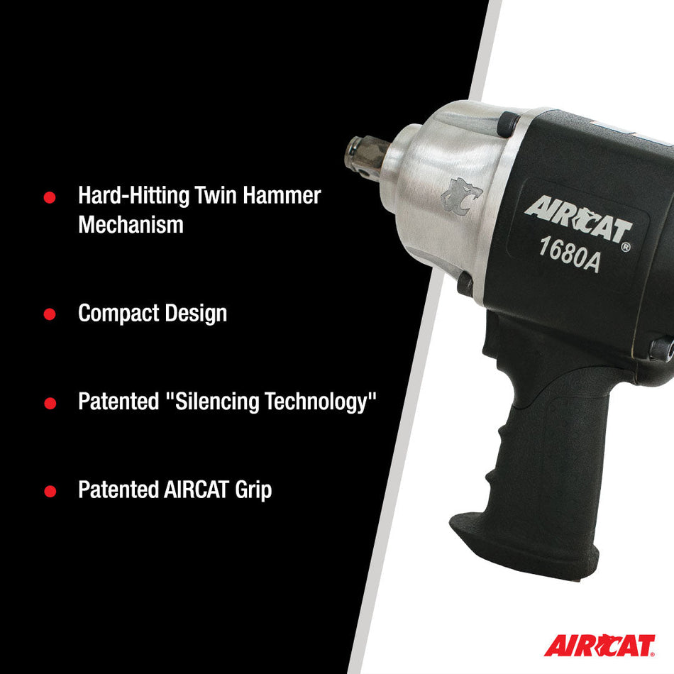 AIRCAT - Aircat 3/4 In. Xtreme Duty Impact Wrench (1680-A) , Black , Medium - AAA Industrial Supply