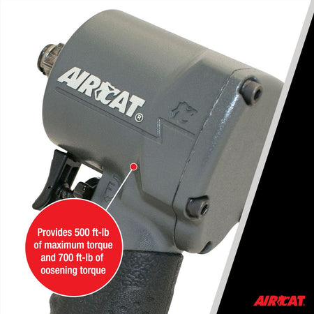 AIRCAT Pneumatic Tools 1057-TH: Stubby Impact Wrench 700 ft-lbs - 1/2-Inch - AAA Industrial Supply