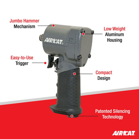 AIRCAT Pneumatic Tools 1057-TH: Stubby Impact Wrench 700 ft-lbs - 1/2-Inch - AAA Industrial Supply