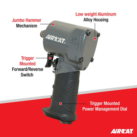 AIRCAT Pneumatic Tools 1077-TH: Stubby Impact Wrench 700 ft-lbs - 3/8-Inch - AAA Industrial Supply