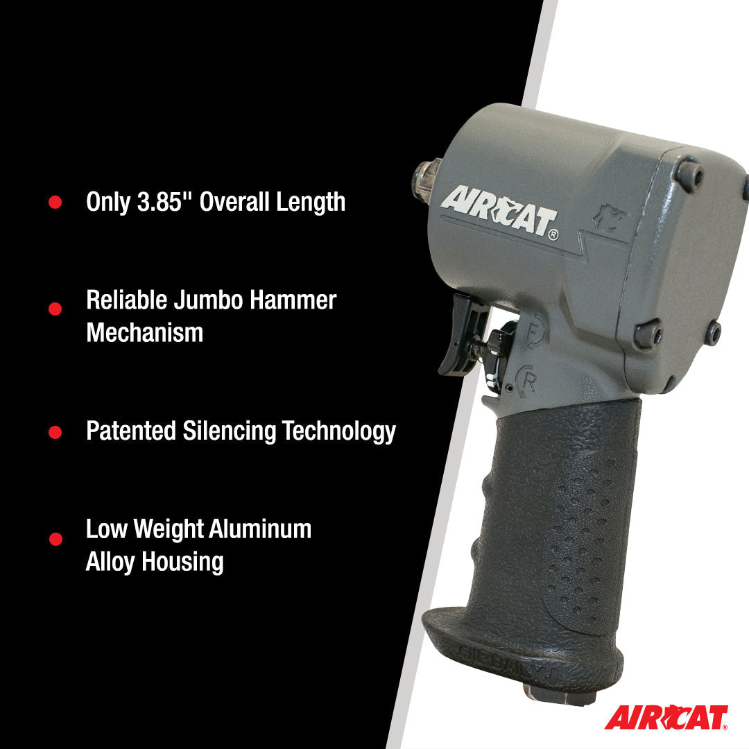 AIRCAT Pneumatic Tools 1077-TH: Stubby Impact Wrench 700 ft-lbs - 3/8-Inch - AAA Industrial Supply