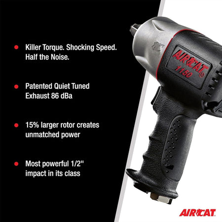 AIRCAT Pneumatic Tools 1150 1/2-Inch Composite Impact Wrench - Compact & Low Weight - Impact Tool for Automotive Repairs & Maintenance - AAA Industrial Supply