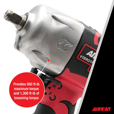 AIRCAT Pneumatic Tools 1178-VXL: 1/2-Inch Vibrotherm Drive Impact Wrench 1,300 ft-lbs of Torque - Standard Anvil - AAA Industrial Supply