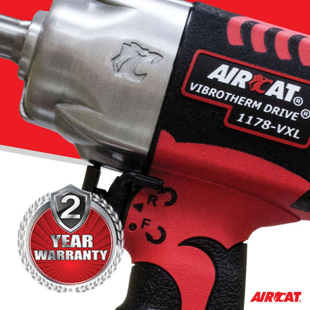 AIRCAT Pneumatic Tools 1178-VXL: 1/2-Inch Vibrotherm Drive Impact Wrench 1,300 ft-lbs of Torque - Standard Anvil - AAA Industrial Supply