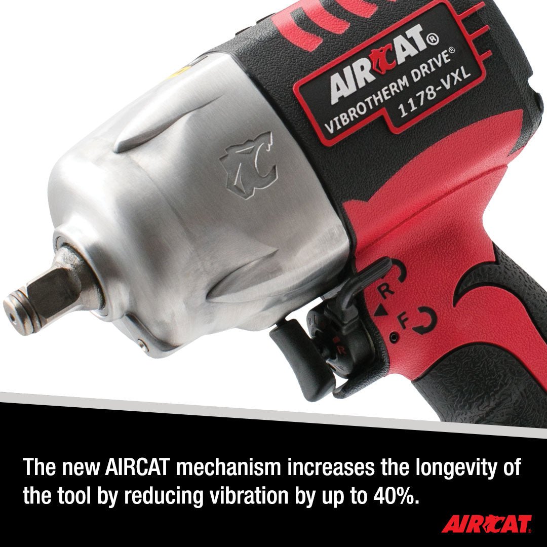 AIRCAT Pneumatic Tools 1178-VXL: 1/2-Inch Vibrotherm Drive Impact Wrench 1,300 ft-lbs of Torque - Standard Anvil - AAA Industrial Supply