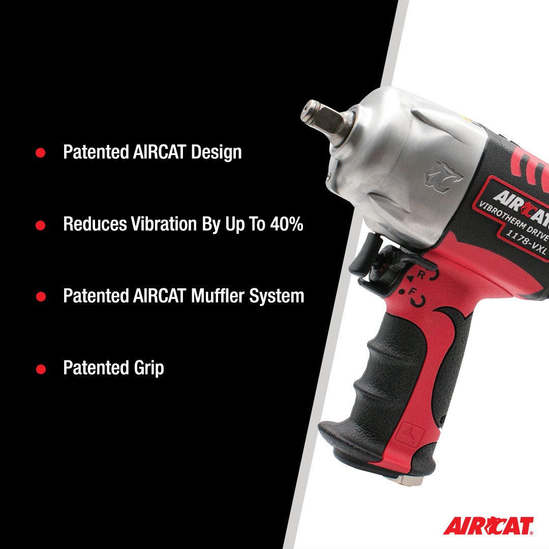 AIRCAT Pneumatic Tools 1178-VXL: 1/2-Inch Vibrotherm Drive Impact Wrench 1,300 ft-lbs of Torque - Standard Anvil - AAA Industrial Supply