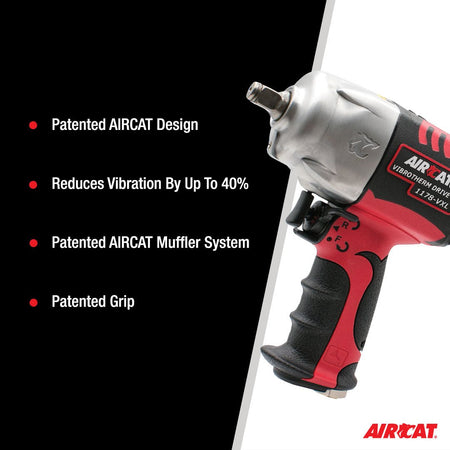 AIRCAT Pneumatic Tools 1178-VXL: 1/2-Inch Vibrotherm Drive Impact Wrench 1,300 ft-lbs of Torque - Standard Anvil - AAA Industrial Supply
